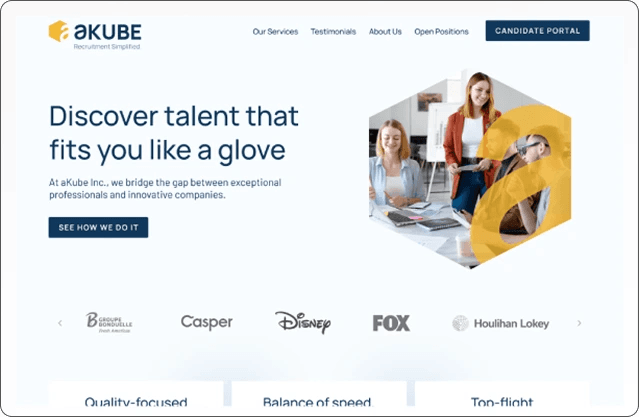 aKUBE website homepage, redesigned by AnchorzUp