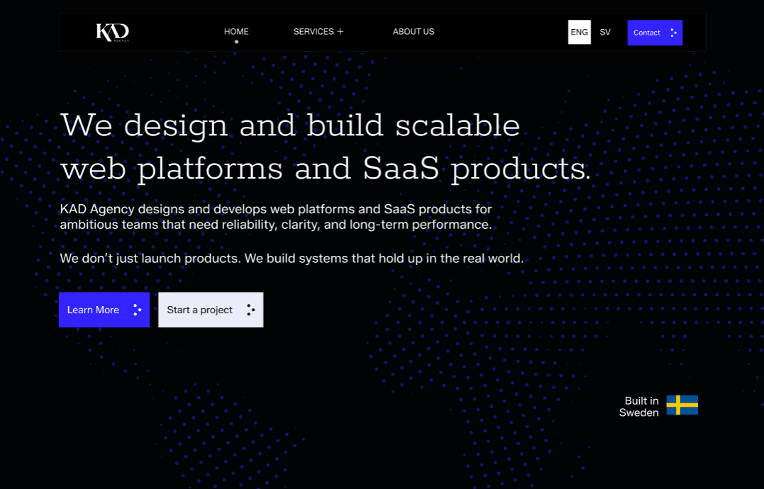 KAD website homepage, designed and built by AnchorzUp